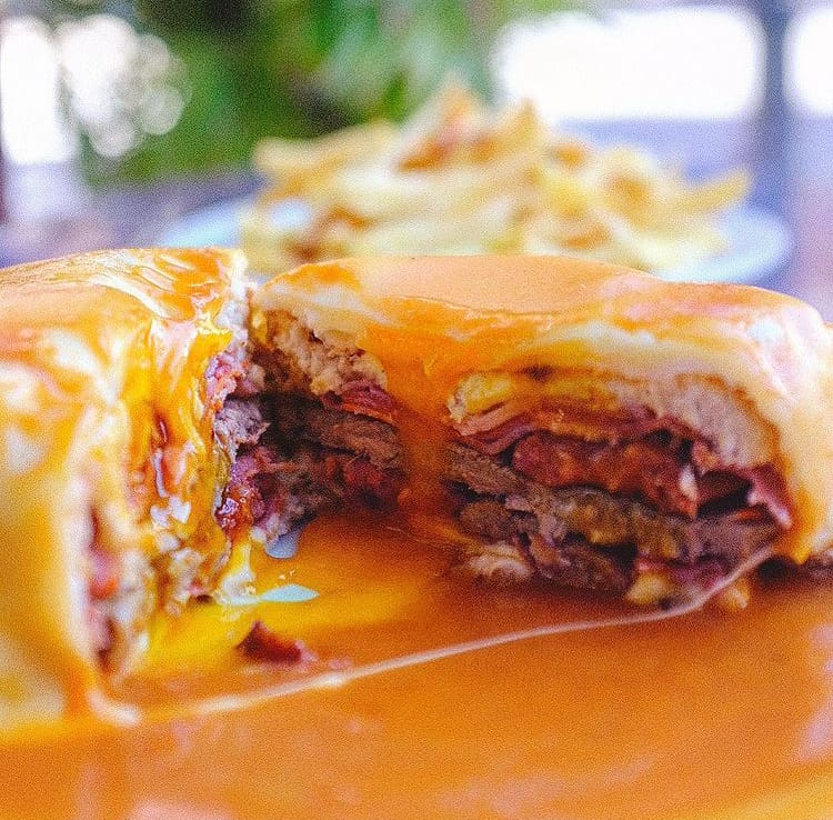 A delicious Francesinha cut open