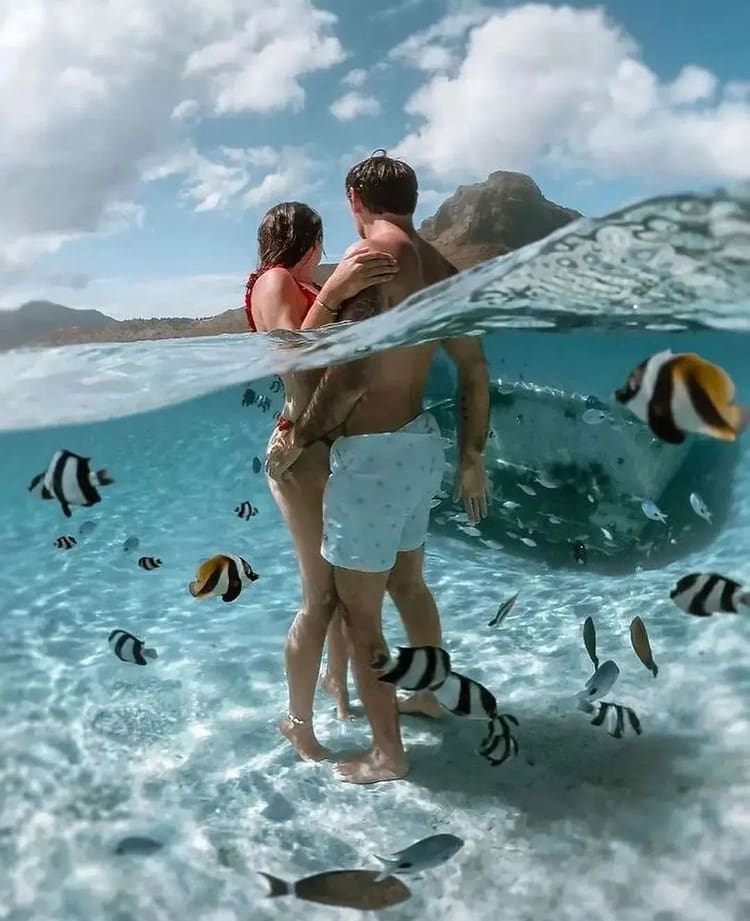Swimming with stingrays in Bora Bora