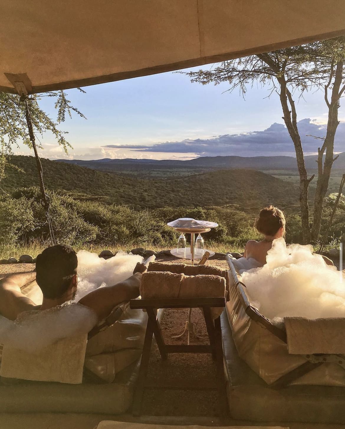 His and Hers bubble baths in a luxury safari lodge in Kenya