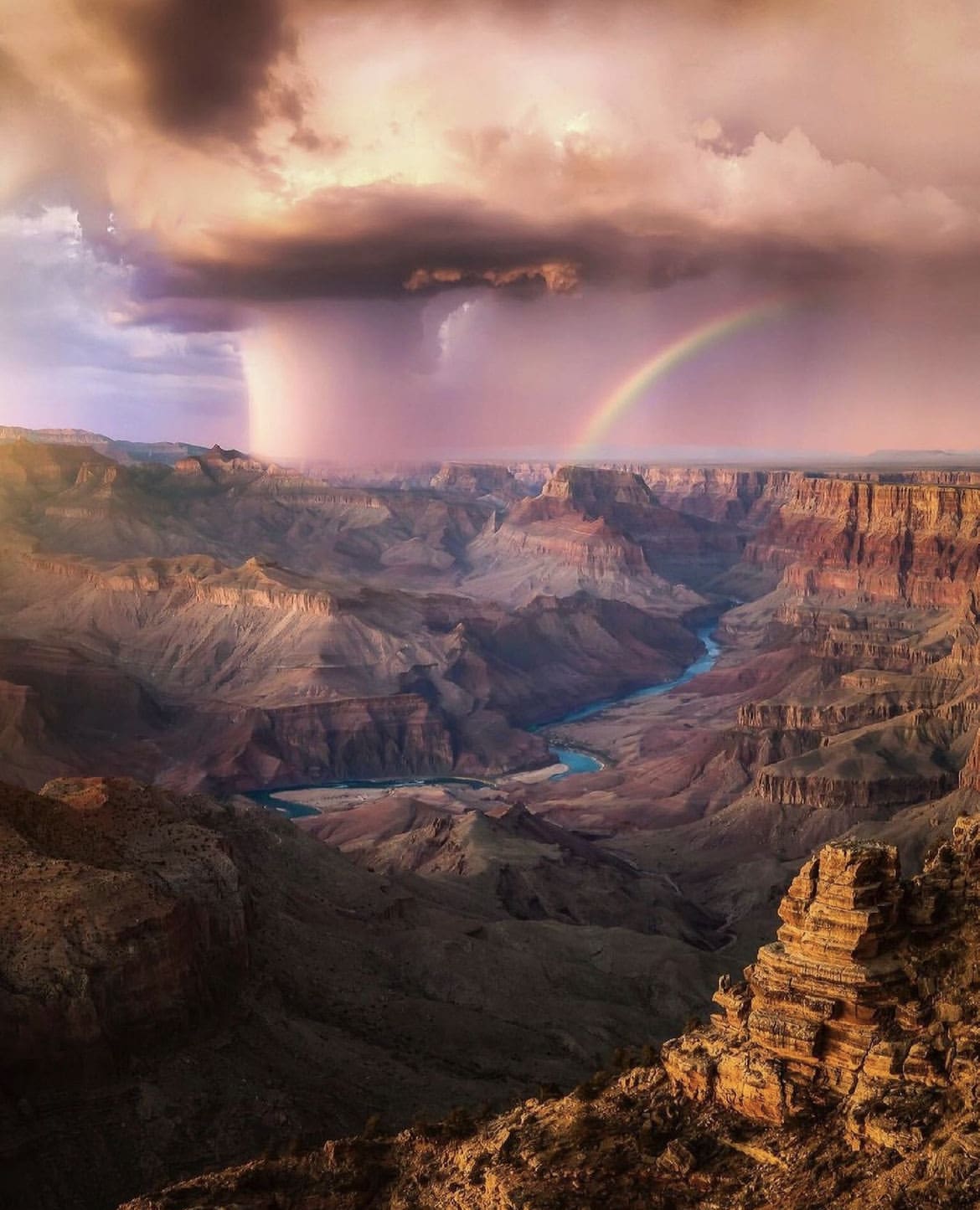 Sunset and rainbows over the Grand Canyon