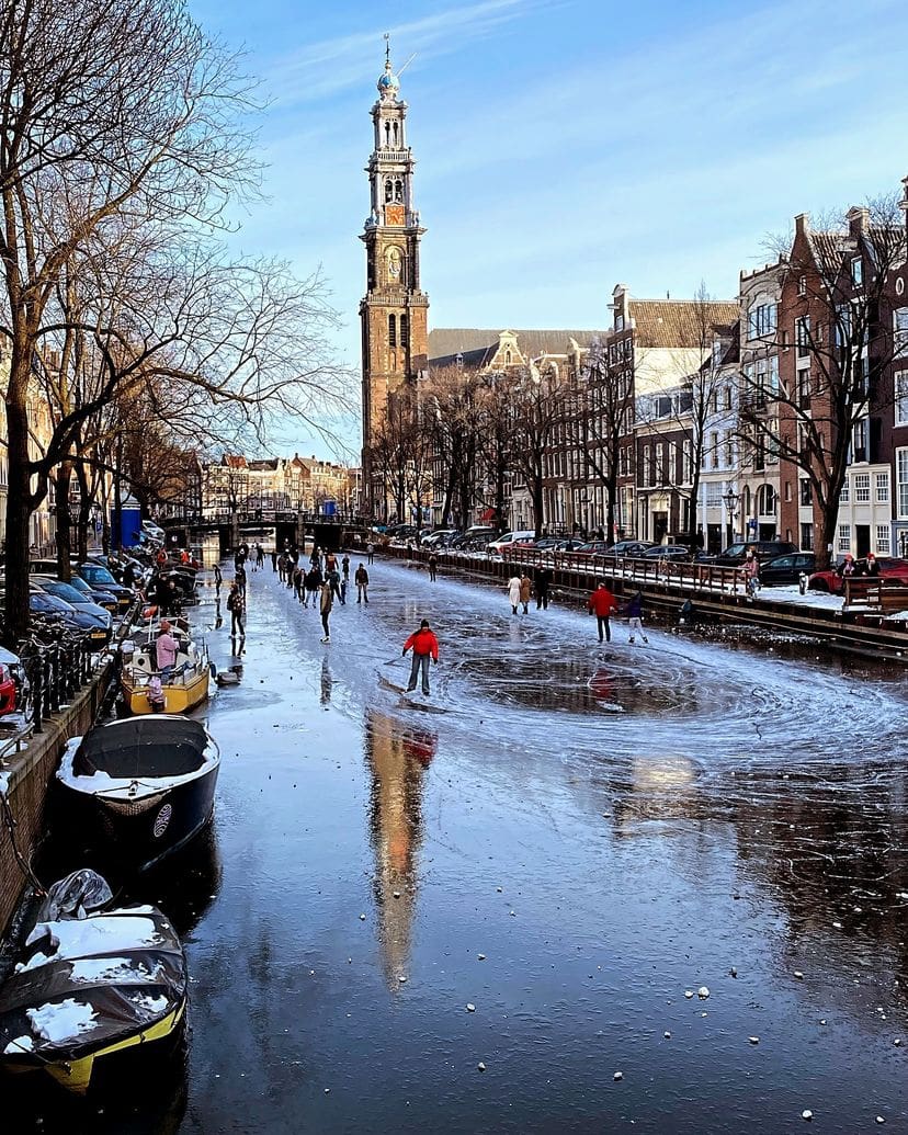 Ice skating on the canals in Amsterdam