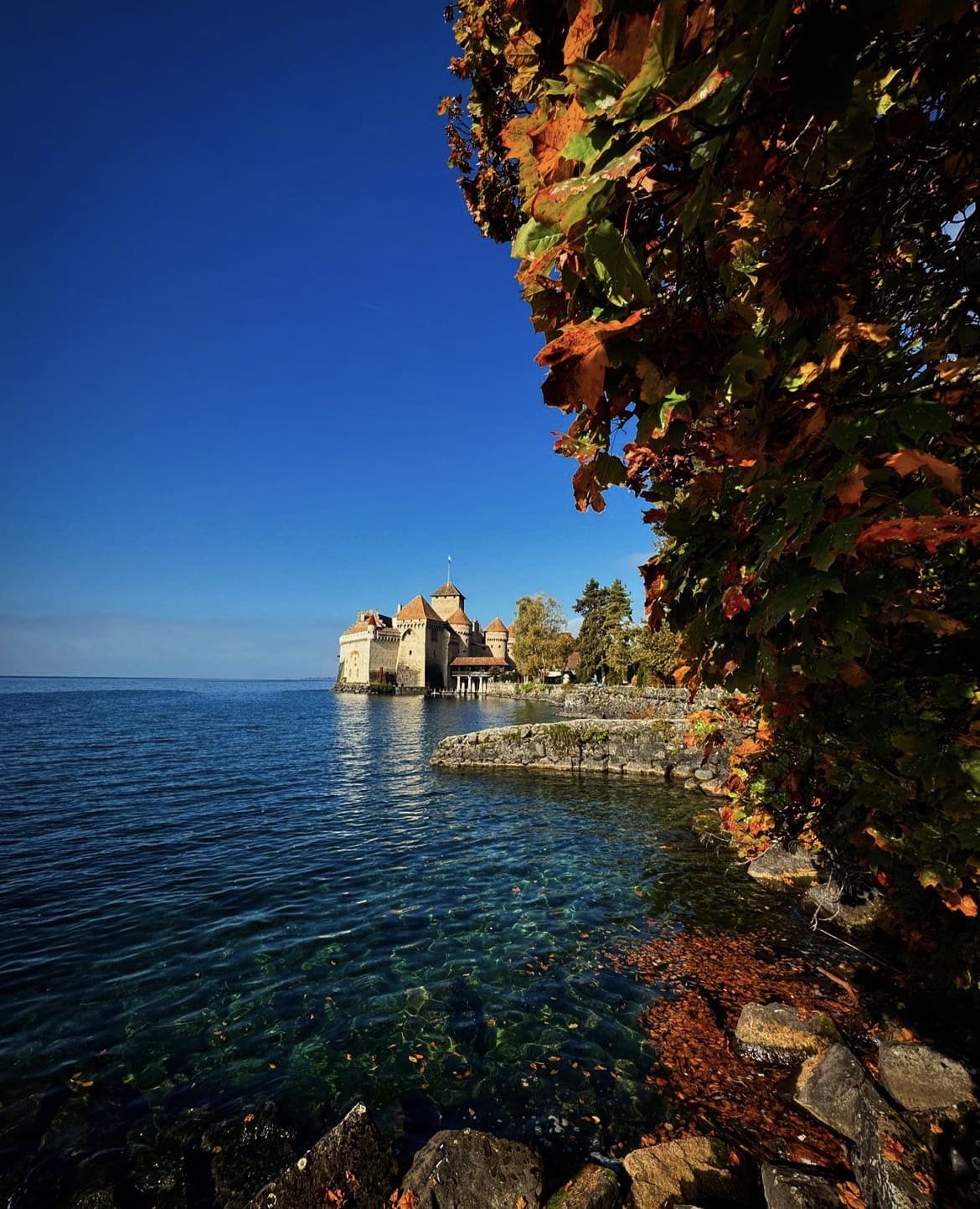 Chillon Castle on the shores of Lake Geneva